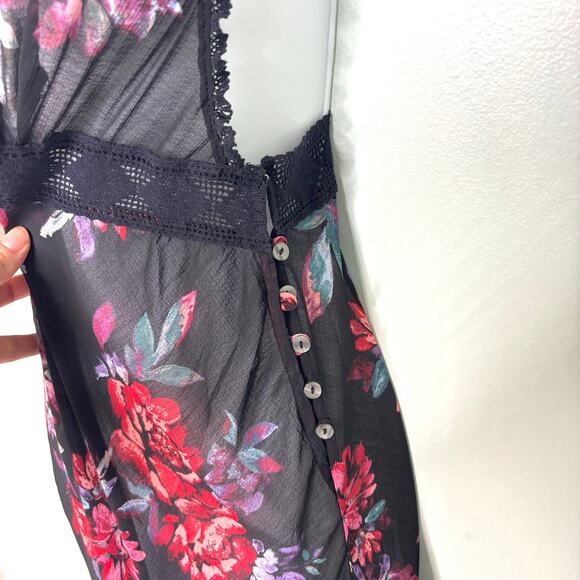 Free People Intimately Stay Awhile Floral Maxi Dress Black Sheer S - Picture 9 of 10